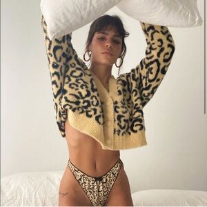 For Love & Lemons Frankie Long-Sleeve Cardigan Leopard Print